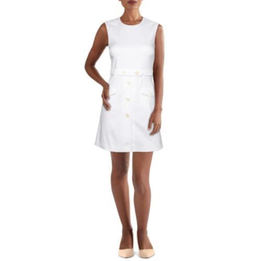 Red Valentino White Sleeveless Dress with Gold Buttons - Picture 2 of 4
